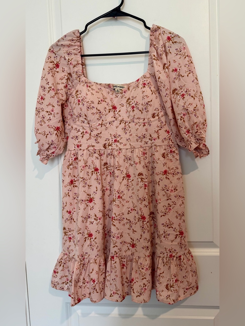 Inspired Hearts Pink Floral Puff-Sleeve Mini Dress